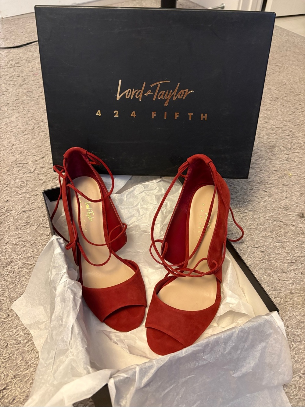 Lord & Taylor Sienna coloured Suede Lace-Up Heels